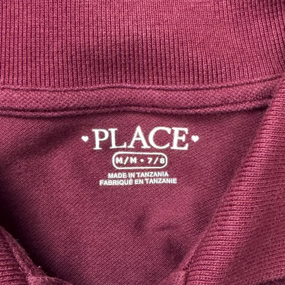 Childrens Place Girls Polo Shirt Size M 7/8 Burgundy Long Sleeve School Uniform